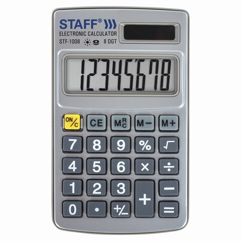 Калькулятор карманный STAFF STF-1008 (103х62 мм) , 8 разрядов , двойное питание, 250115