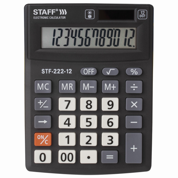 Калькулятор настольный STAFF PLUS STF-222 , (138х103 мм), 12 разрядов,двойн.питание, 250420
