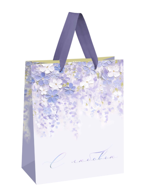 Пакет подарочный 18х23х10 см, MESHU Purple flowers, матовая ламинация, MS_66134    
