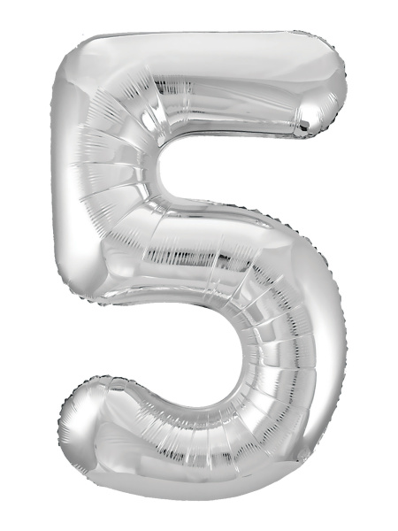 Шар фольга Agura Slim, цифра 5 'Серебро', 40', индивид. уп., европодвес, 754559